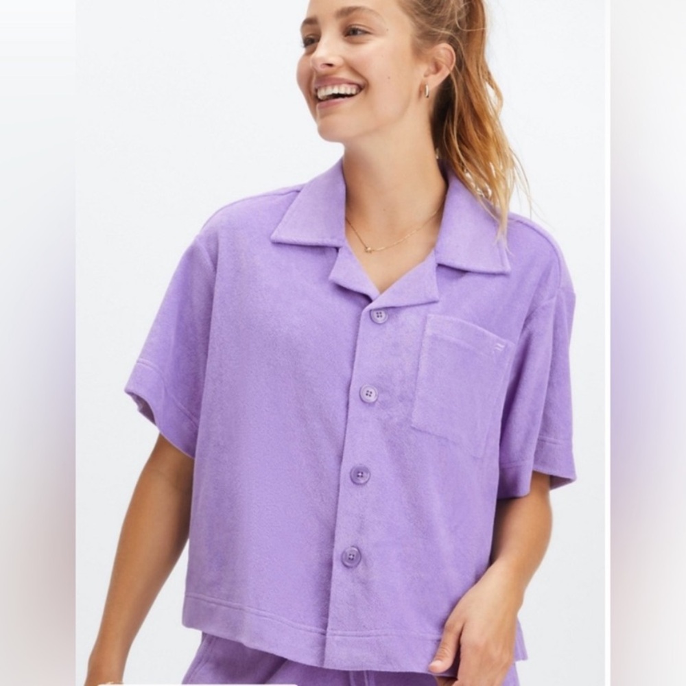 $60 NWT Fabletics Island Terry Boxy Button Up in wild wisteria 2X